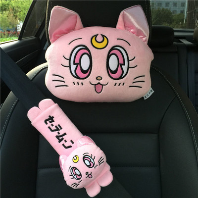 Nouă pernă pentru tetieră cu desene animate drăguță mașină Luna cap de pisică pernă de pluș pentru gât Scaun mașină pernă pentru tetiera Kawaii Accesorii auto pentru fete