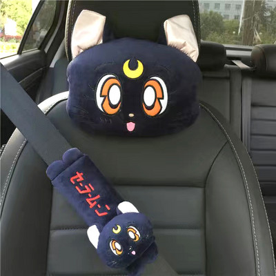 Nouă pernă pentru tetieră cu desene animate drăguță mașină Luna cap de pisică pernă de pluș pentru gât Scaun mașină pernă pentru tetiera Kawaii Accesorii auto pentru fete