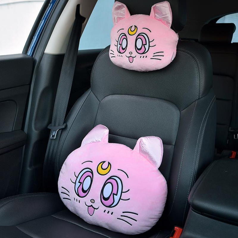 Nouă pernă pentru tetieră cu desene animate drăguță mașină Luna cap de pisică pernă de pluș pentru gât Scaun mașină pernă pentru tetiera Kawaii Accesorii auto pentru fete