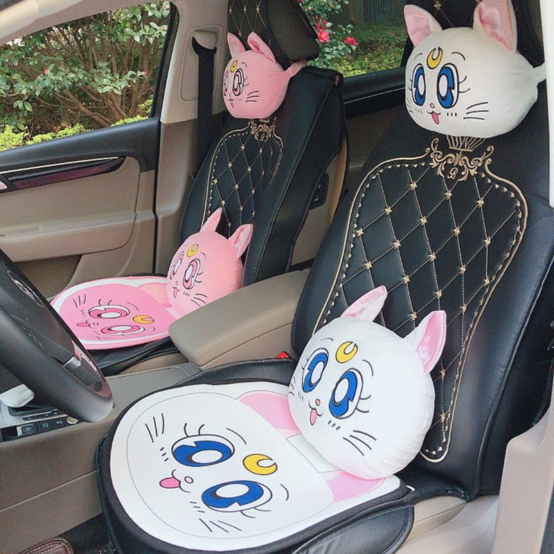 Nouă pernă pentru tetieră cu desene animate drăguță mașină Luna cap de pisică pernă de pluș pentru gât Scaun mașină pernă pentru tetiera Kawaii Accesorii auto pentru fete