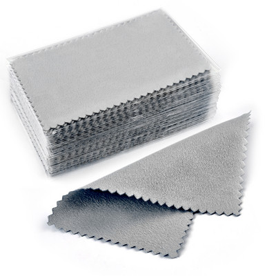 50/10 db 8x8cm-es ezüst polírozó kendő Ékszertisztító foltossággátló, újrafelhasználható puha törlőkendő