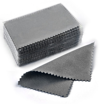 50/10 db 8x8cm-es ezüst polírozó kendő Ékszertisztító foltossággátló, újrafelhasználható puha törlőkendő