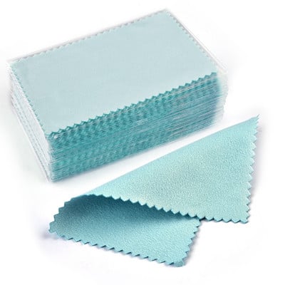 50/10 db 8x8cm-es ezüst polírozó kendő Ékszertisztító foltossággátló, újrafelhasználható puha törlőkendő