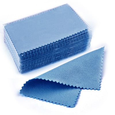 50/10 db 8x8cm-es ezüst polírozó kendő Ékszertisztító foltossággátló, újrafelhasználható puha törlőkendő