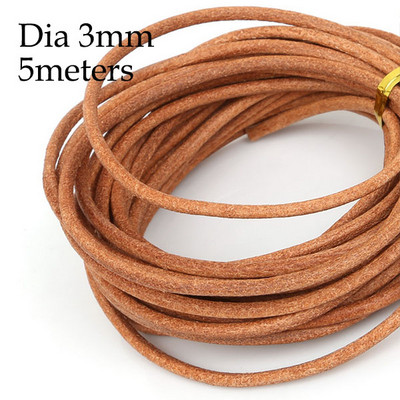 5 metara prirodne boje od prave kožne uzice okruglog užeta za DIY ogrlicu, narukvicu, uže za nakit promjera 1/1,5/2/3 mm