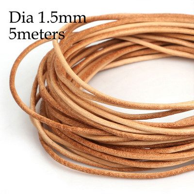 5 metara prirodne boje od prave kožne uzice okruglog užeta za DIY ogrlicu, narukvicu, uže za nakit promjera 1/1,5/2/3 mm