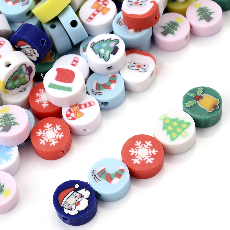 30/50/100 kom/lot Božićne labave perle Perle od polimerske gline Snježne pahuljice Djed Božićnjak perle za izradu nakita DIY narukvica Ogrlica
