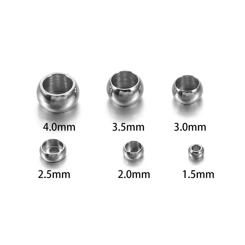 120db 1,5 2,5 4 mm-es dugós távtartó gyöngyök rozsdamentes acél nagy lyukú golyós préselt véggyöngyök barkács ékszerekhez leletkészítési kellékek