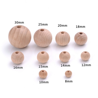 8 10 12 14 15 16 18 20 25 30 mm Perle od prirodnog drva Okrugli oblik Razmakne perle od bukve Za izradu nakita DIY narukvica Ogrlica