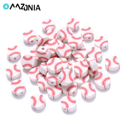 30/50/100 τμχ 10 χιλιοστά Baseball Spacer Beads Επίπεδες στρογγυλές αθλητικές προμήθειες Χαλαρές χάντρες για κοσμήματα κατασκευής DIY βραχιόλι Εφαρμογή κολιέ