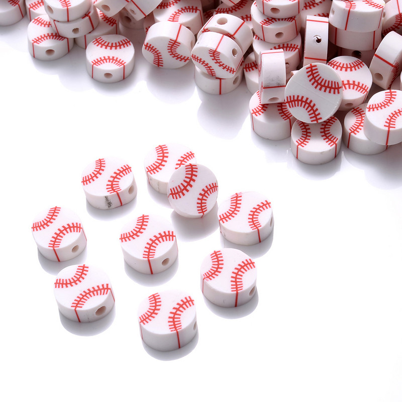30/50/100 kom 10 mm bejzbol razmaknice perle ravne okrugle sportske potrepštine labave perle za izradu nakita DIY narukvica pričvršćivanje ogrlice