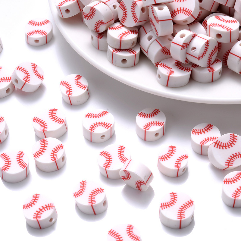 30/50/100 kom 10 mm bejzbol razmaknice perle ravne okrugle sportske potrepštine labave perle za izradu nakita DIY narukvica pričvršćivanje ogrlice