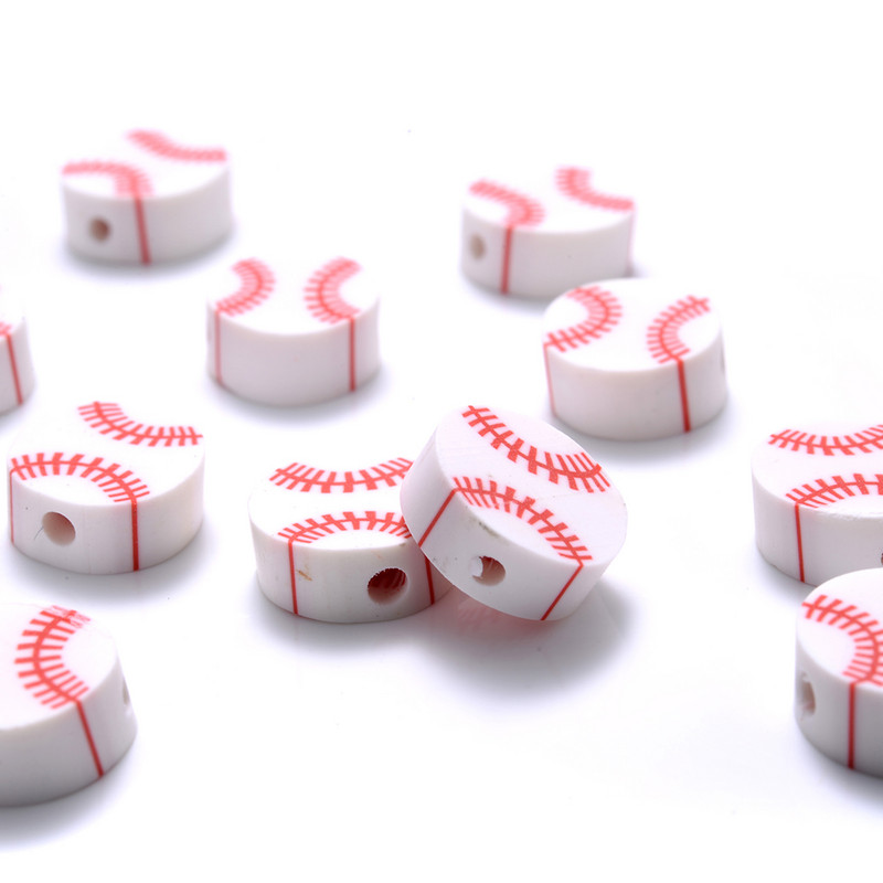 30/50/100 kom 10 mm bejzbol razmaknice perle ravne okrugle sportske potrepštine labave perle za izradu nakita DIY narukvica pričvršćivanje ogrlice