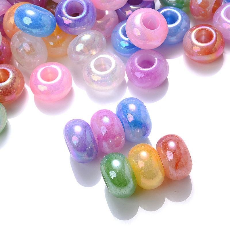 30/50/100 kom 15x9 mm više stilova akrilne perle s velikim rupama, ravne okrugle labave razmaknice za dodatke za izradu nakita „uradi sam“