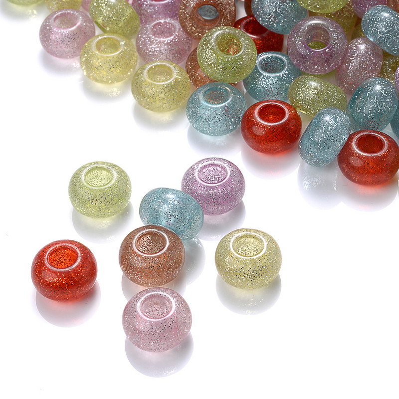 30/50/100 kom 15x9 mm više stilova akrilne perle s velikim rupama, ravne okrugle labave razmaknice za dodatke za izradu nakita „uradi sam“