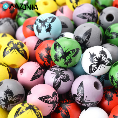 10 kom/lot 15 mm leptir uzorak Prirodne drvene perle Šarene okrugle razmaknice Rasute perle za izradu nakita DIY narukvica Ručni rad