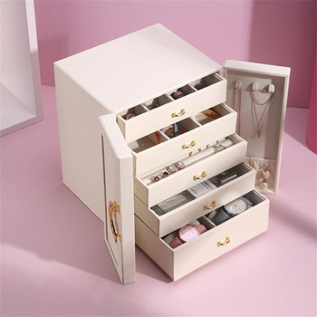 Jewelry Organizer Box Display 5 στρώσεων μεγάλης χωρητικότητας διπλή πόρτα PU Δερμάτινο συρτάρι Θήκες κουτιού αποθήκευσης για σκουλαρίκια Κολιέ