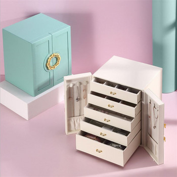 Jewelry Organizer Box Display 5 στρώσεων μεγάλης χωρητικότητας διπλή πόρτα PU Δερμάτινο συρτάρι Θήκες κουτιού αποθήκευσης για σκουλαρίκια Κολιέ