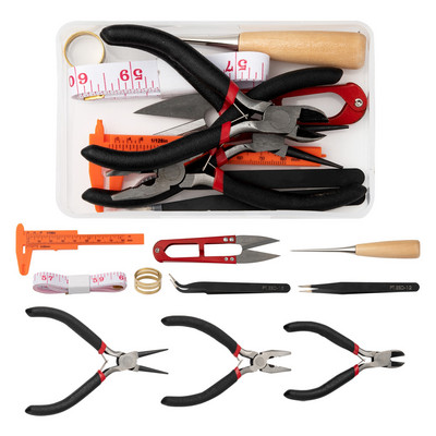 1 комплект инструмент за правене на бижута нож за тел/кръгли носови клещи щипки за странично рязане ножица нониус рулетка пинсети за мъниста шила