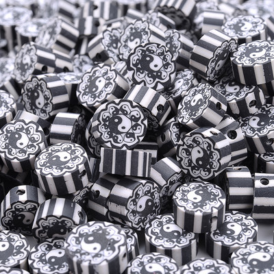 30 vnt. 10 mm juodi Tai Chi karoliukai polimeriniai moliniai karoliukai plokšti apvalūs laisvi tarpiniai karoliukai papuošalams gaminti „pasidaryk pats“ apyrankės karoliai