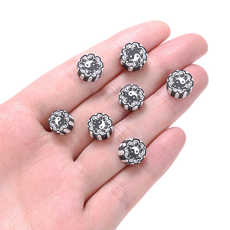 30 vnt. 10 mm juodi Tai Chi karoliukai polimeriniai moliniai karoliukai plokšti apvalūs laisvi tarpiniai karoliukai papuošalams gaminti „pasidaryk pats“ apyrankės karoliai