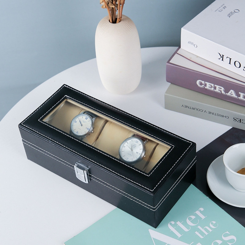 PU odinė laikrodžių dėžutė, praktiški laikrodžiai, vitrinos, papuošalų laikymo dėklas su užraktu / užtrauktuku moterims, vyrams, dovanų reikmenys