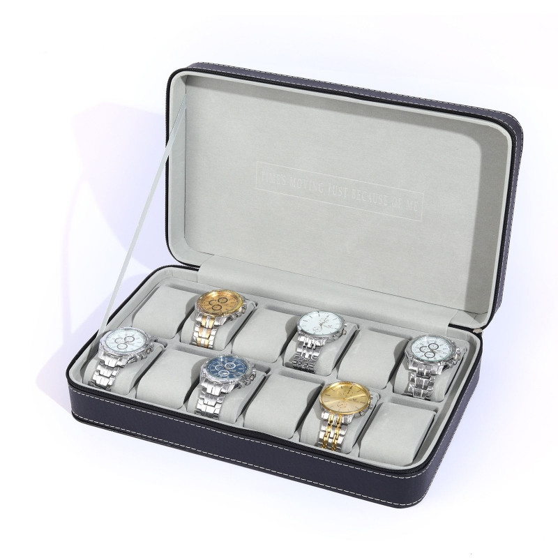PU odinė laikrodžių dėžutė, praktiški laikrodžiai, vitrinos, papuošalų laikymo dėklas su užraktu / užtrauktuku moterims, vyrams, dovanų reikmenys