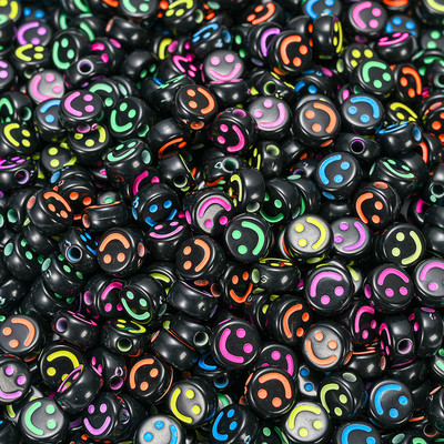 Spalvingi šypsenėlių akrilo karoliukai Smile Face tarpikliai karoliukai papuošalams gaminti Apyrankės karoliai „pasidaryk pats“ papuošalai, rankų darbo priedai