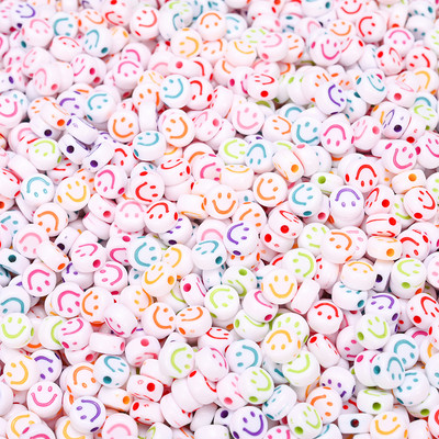 Spalvingi šypsenėlių akrilo karoliukai Smile Face tarpikliai karoliukai papuošalams gaminti Apyrankės karoliai „pasidaryk pats“ papuošalai, rankų darbo priedai