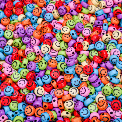 Spalvingi šypsenėlių akrilo karoliukai Smile Face tarpikliai karoliukai papuošalams gaminti Apyrankės karoliai „pasidaryk pats“ papuošalai, rankų darbo priedai