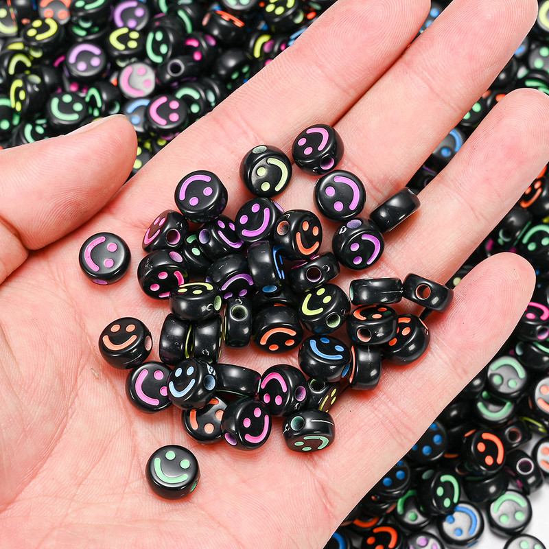 Spalvingi šypsenėlių akrilo karoliukai Smile Face tarpikliai karoliukai papuošalams gaminti Apyrankės karoliai „pasidaryk pats“ papuošalai, rankų darbo priedai