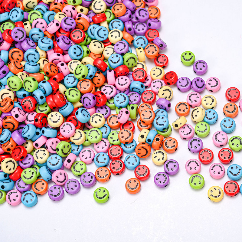 Spalvingi šypsenėlių akrilo karoliukai Smile Face tarpikliai karoliukai papuošalams gaminti Apyrankės karoliai „pasidaryk pats“ papuošalai, rankų darbo priedai