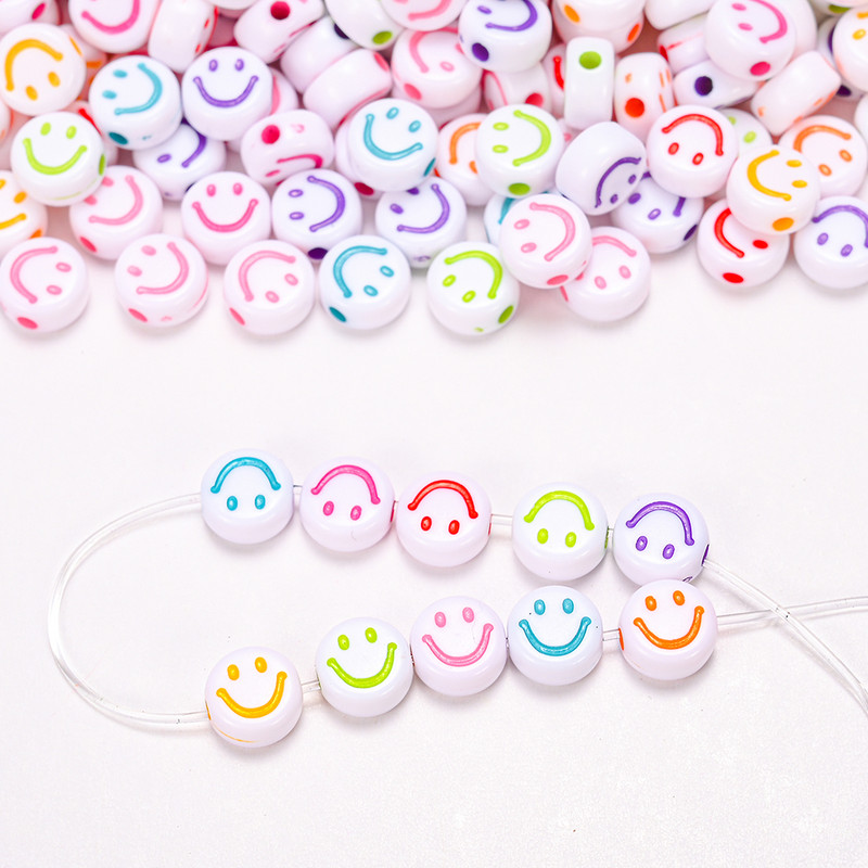 Spalvingi šypsenėlių akrilo karoliukai Smile Face tarpikliai karoliukai papuošalams gaminti Apyrankės karoliai „pasidaryk pats“ papuošalai, rankų darbo priedai