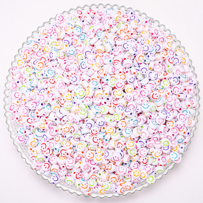 Spalvingi šypsenėlių akrilo karoliukai Smile Face tarpikliai karoliukai papuošalams gaminti Apyrankės karoliai „pasidaryk pats“ papuošalai, rankų darbo priedai