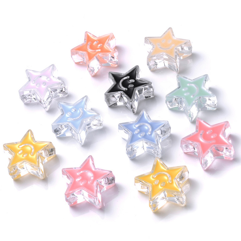 10 vnt 20/21 mm skaidrūs šypsenėlių akrilo karoliukai apvalūs žvaigždžių tarpikliai karoliukai papuošalams gaminti apyrankės karoliai "pasidaryk pats" reikmenys