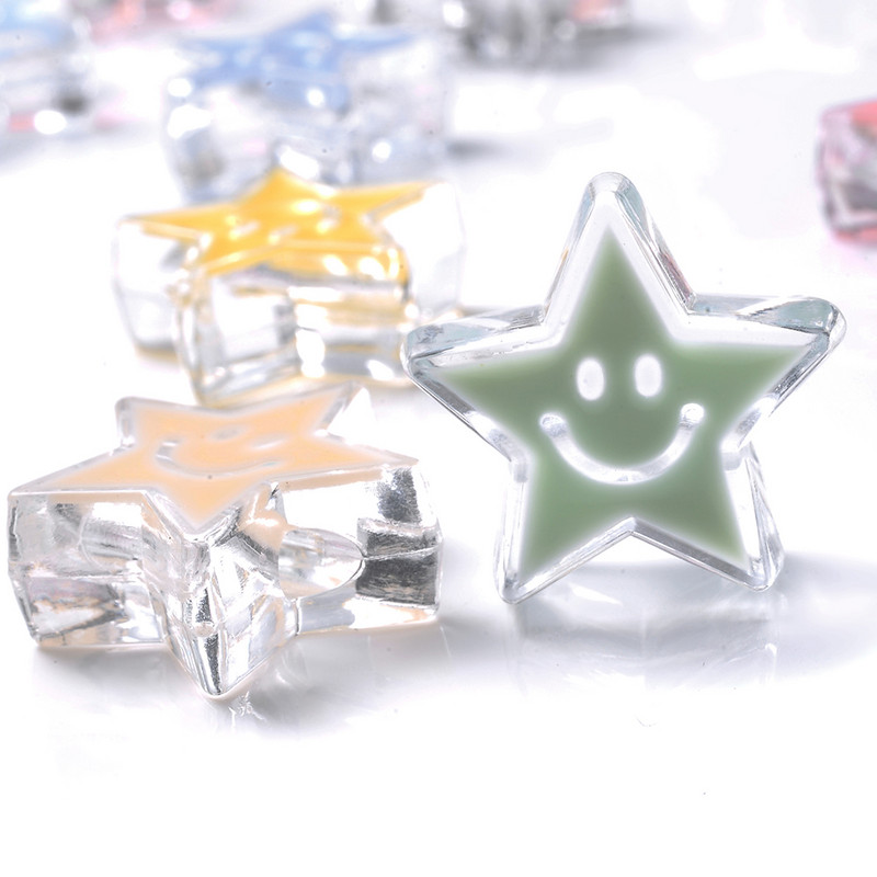 10 vnt 20/21 mm skaidrūs šypsenėlių akrilo karoliukai apvalūs žvaigždžių tarpikliai karoliukai papuošalams gaminti apyrankės karoliai "pasidaryk pats" reikmenys