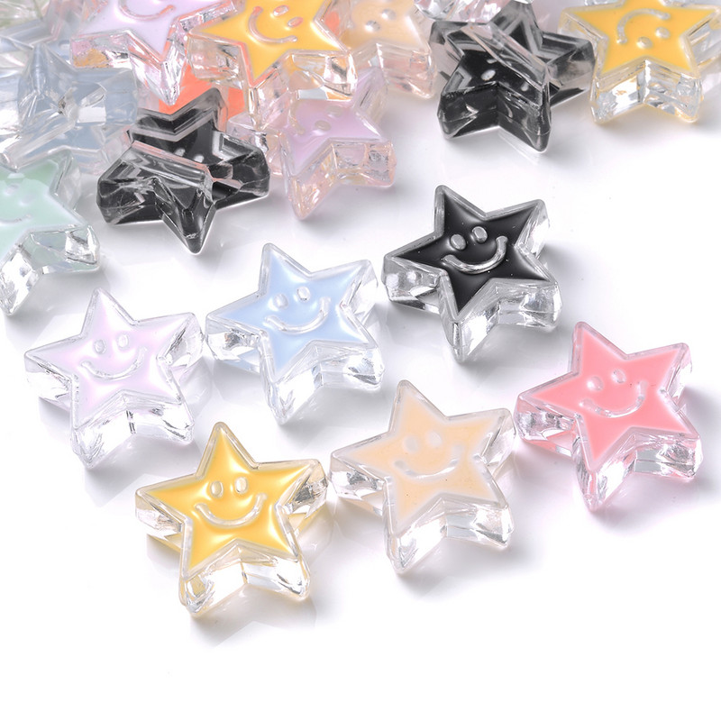 10 vnt 20/21 mm skaidrūs šypsenėlių akrilo karoliukai apvalūs žvaigždžių tarpikliai karoliukai papuošalams gaminti apyrankės karoliai "pasidaryk pats" reikmenys