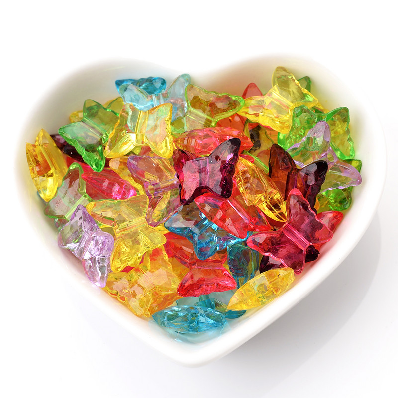 50 τμχ/παρτίδα 13x15mm Μικτές πολύχρωμες χάντρες πεταλούδας Διαφανείς ακρυλικές χάντρες διαχωρισμού για κοσμήματα που κάνουν DIY χειροποίητα αξεσουάρ