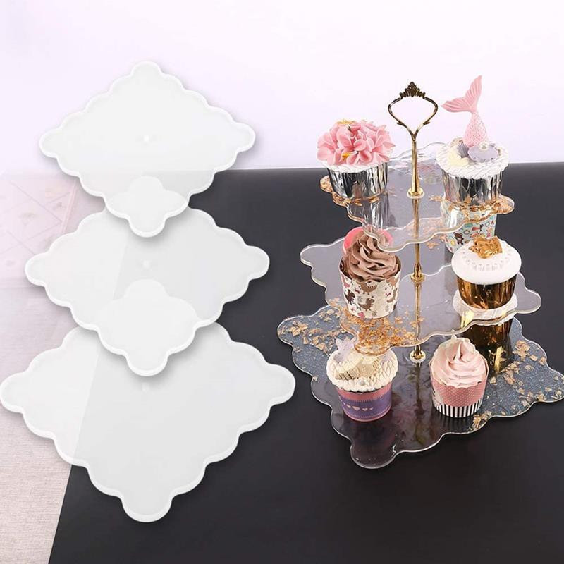 3 rétegű gyümölcstálcák gyanta edények Cupcake állvány formák szilikon epoxi öntés kristályforma 3 rétegű tálca otthoni parti dekoráció