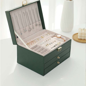 3 στρώσεων PU Jewelry Organizer Box Κολιέ Σκουλαρίκια Δαχτυλίδια Βιτρίνα Θήκη θήκης μεγάλης χωρητικότητας Δώρο για γυναίκες