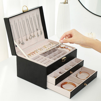 3 στρώσεων PU Jewelry Organizer Box Κολιέ Σκουλαρίκια Δαχτυλίδια Βιτρίνα Θήκη θήκης μεγάλης χωρητικότητας Δώρο για γυναίκες