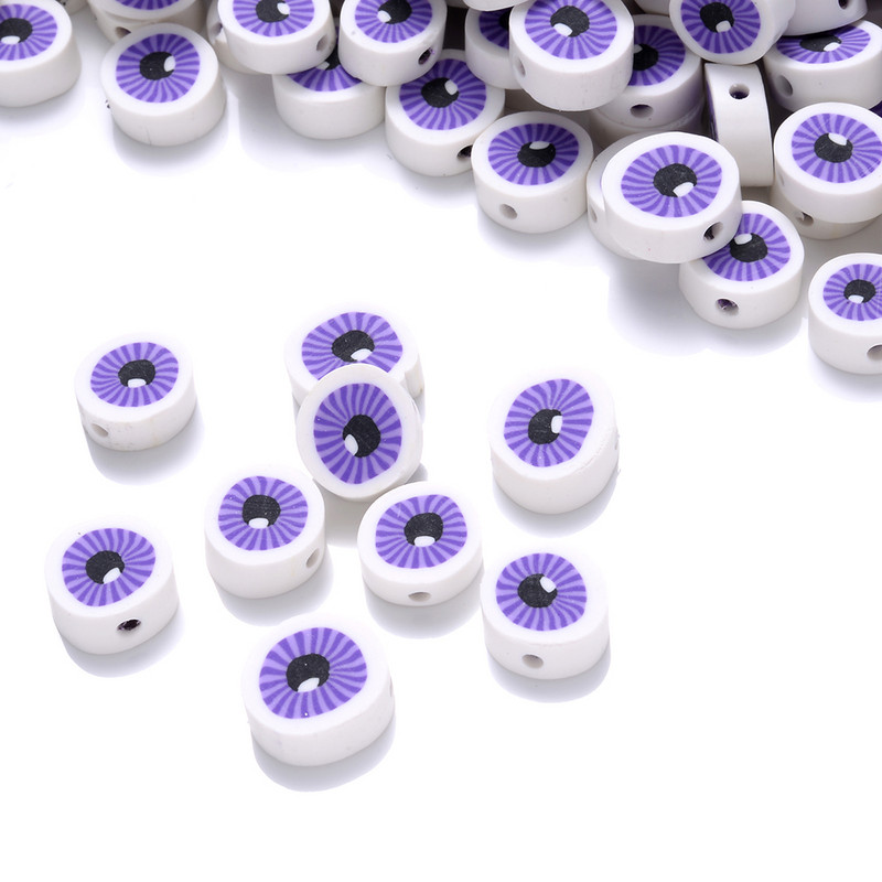 30/50/100 vnt. akių karoliukai 10 mm plokšti apvalūs polimerinio molio laisvi tarpiniai karoliukai papuošalams gaminti „pasidaryk pats“ apyrankės karoliai.