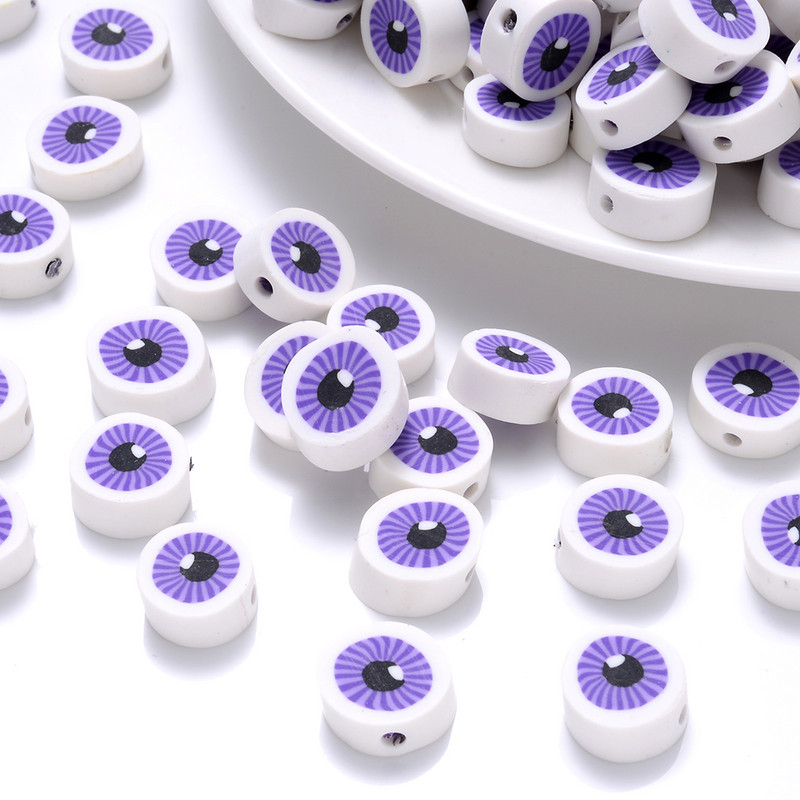 30/50/100 vnt. akių karoliukai 10 mm plokšti apvalūs polimerinio molio laisvi tarpiniai karoliukai papuošalams gaminti „pasidaryk pats“ apyrankės karoliai.