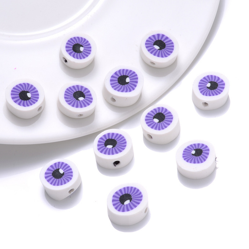 30/50/100 vnt. akių karoliukai 10 mm plokšti apvalūs polimerinio molio laisvi tarpiniai karoliukai papuošalams gaminti „pasidaryk pats“ apyrankės karoliai.