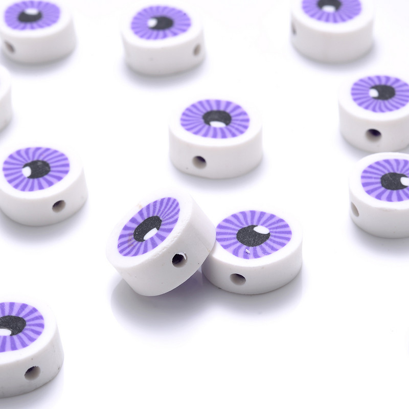 30/50/100 vnt. akių karoliukai 10 mm plokšti apvalūs polimerinio molio laisvi tarpiniai karoliukai papuošalams gaminti „pasidaryk pats“ apyrankės karoliai.