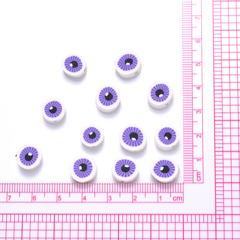 30/50/100 vnt. akių karoliukai 10 mm plokšti apvalūs polimerinio molio laisvi tarpiniai karoliukai papuošalams gaminti „pasidaryk pats“ apyrankės karoliai.