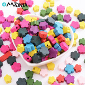 30/50/100 vnt mediniai spalvoti gėlių karoliukai 12mm natūralaus medžio palaidi karoliukai papuošalams gaminti pasidaryk pats apyrankės karolių priedai