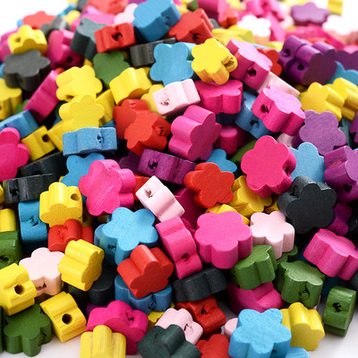 30/50/100 vnt mediniai spalvoti gėlių karoliukai 12mm natūralaus medžio palaidi karoliukai papuošalams gaminti pasidaryk pats apyrankės karolių priedai