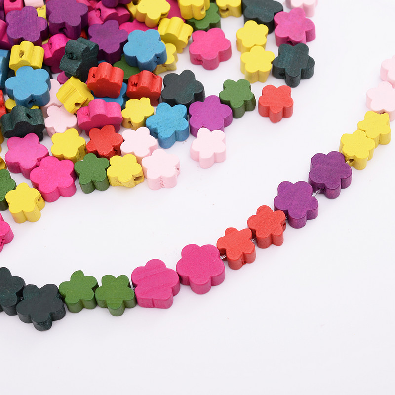 30/50/100 vnt mediniai spalvoti gėlių karoliukai 12mm natūralaus medžio palaidi karoliukai papuošalams gaminti pasidaryk pats apyrankės karolių priedai