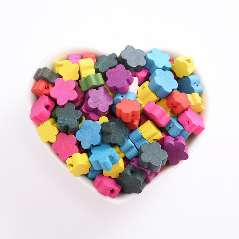 30/50/100 vnt mediniai spalvoti gėlių karoliukai 12mm natūralaus medžio palaidi karoliukai papuošalams gaminti pasidaryk pats apyrankės karolių priedai